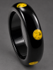 BB171 vintage black bakelite bangle with 6 marbled pale yellow up and down dots
